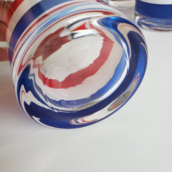 Vintage Low Ball Rocks Drinking Glasses Red White & Blue Striped 5pcs Barware - Picture 5 of 7